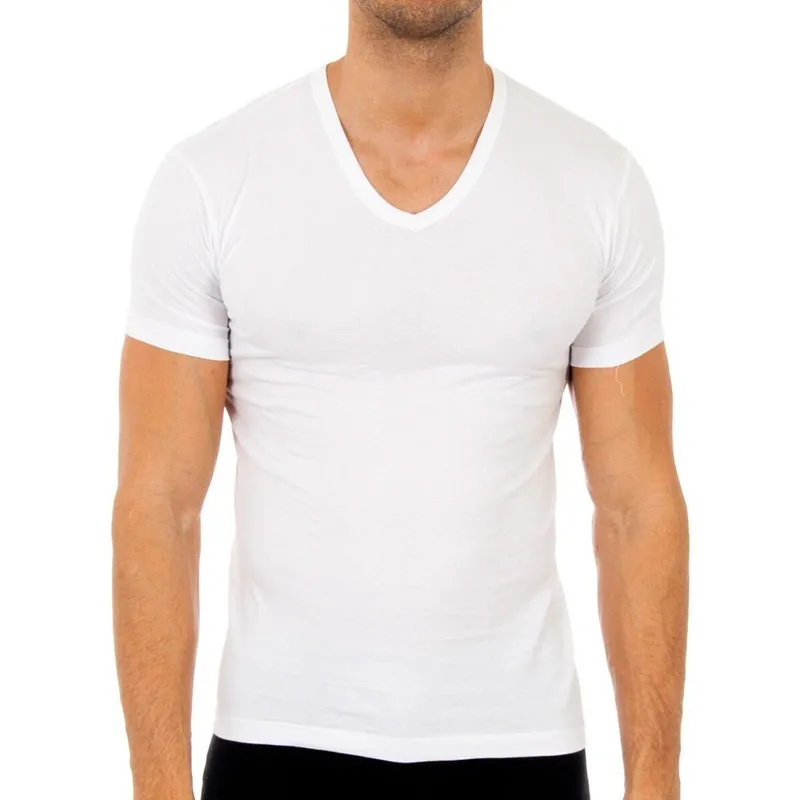 Camiseta interior manga corta y cuello de pico, algodón 100% 2XL Blanco