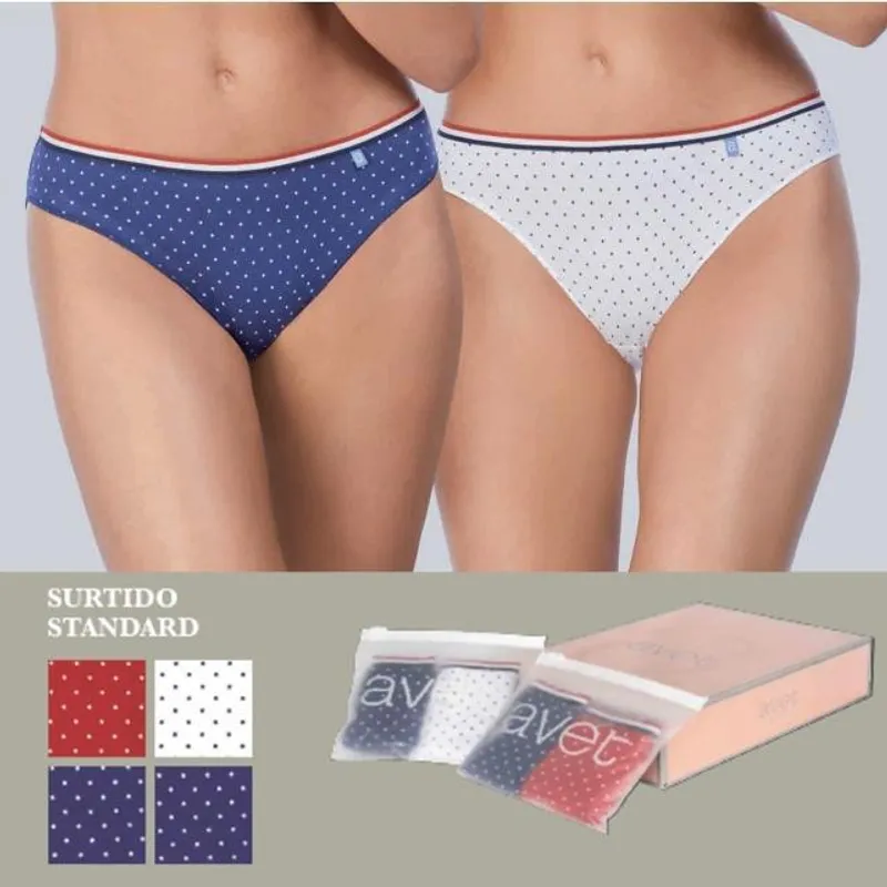  Pack 2 Bragas Bikini fantasía algodón AVET 33013 L Rojo- Marino