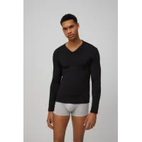 Camiseta interior térmica cuello pico manga larga L Negro