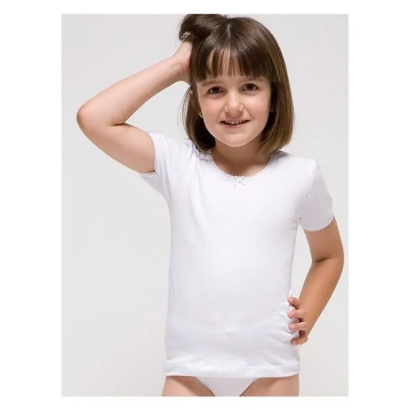 Camiseta interior manga corta niña Algodón-elastano 12 Blanco