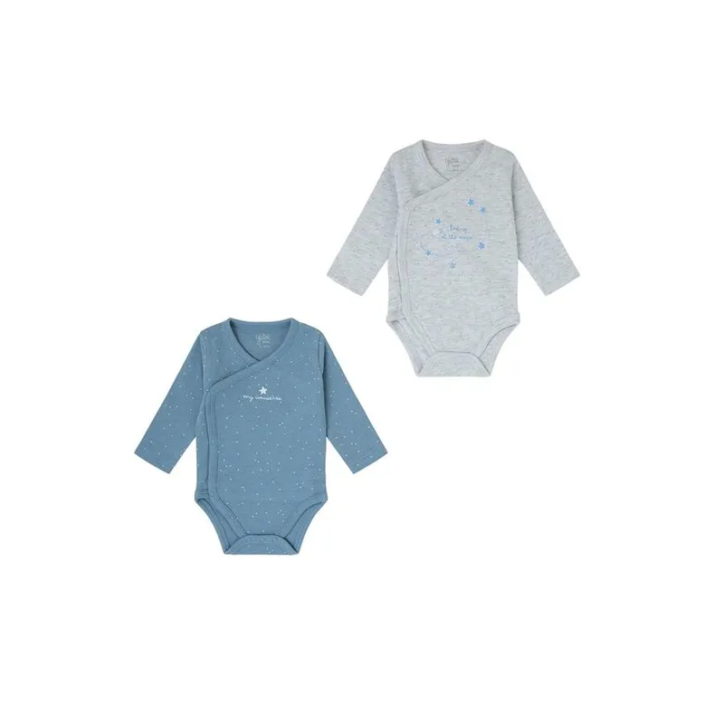 Bodys Bebe algodón abiertos Yatsi. Pack de 2 6 m Gris/Azul
