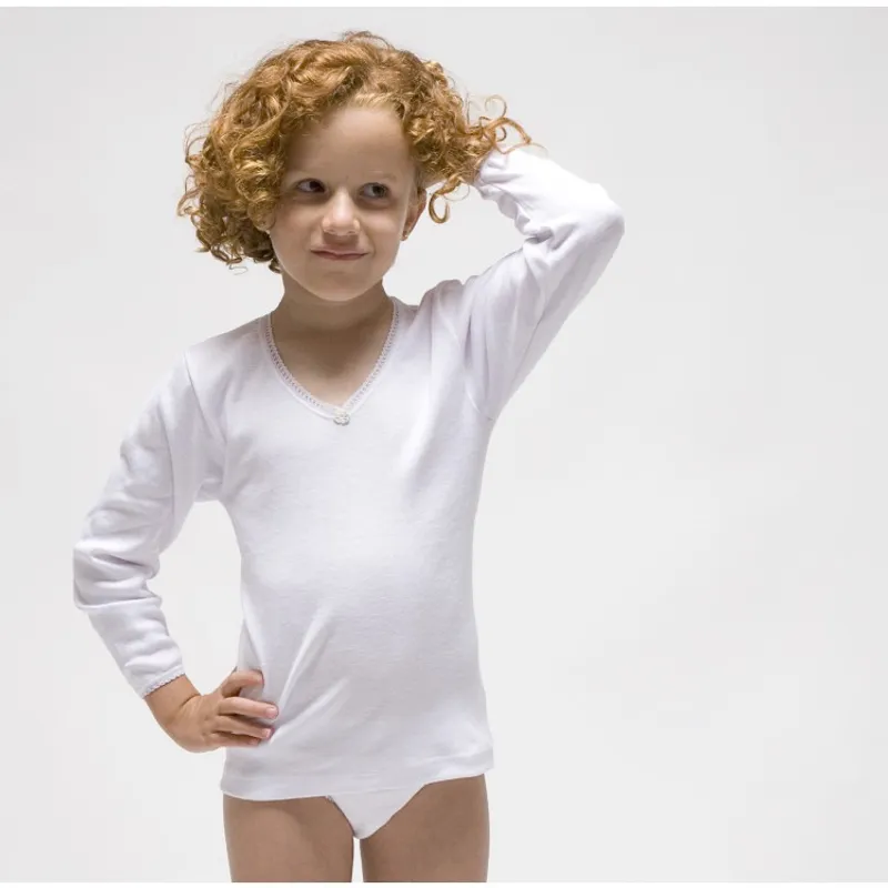 Camiseta TERMAL niña detalle flor 16 Blanco