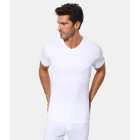 Camiseta Abanderado termal manga corta y cuello pico 3XL Blanco