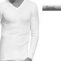 Camiseta caballero manga larga, cuello pico L Blanco