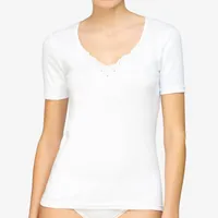 Camiseta manga corta algodón con escote bordado M Blanco