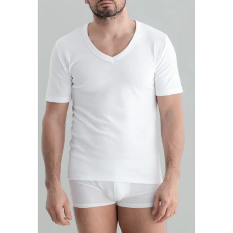 Camiseta interior manga corta cuello pico L Blanco