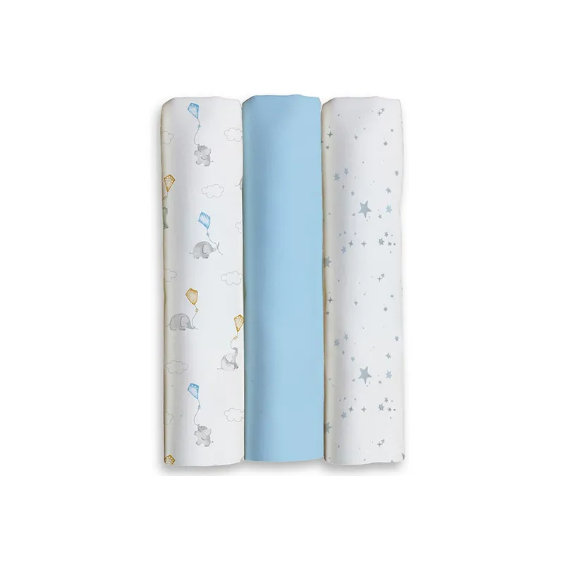 Pack de 3 gasas 80x80 elefantes y estrellas Azul