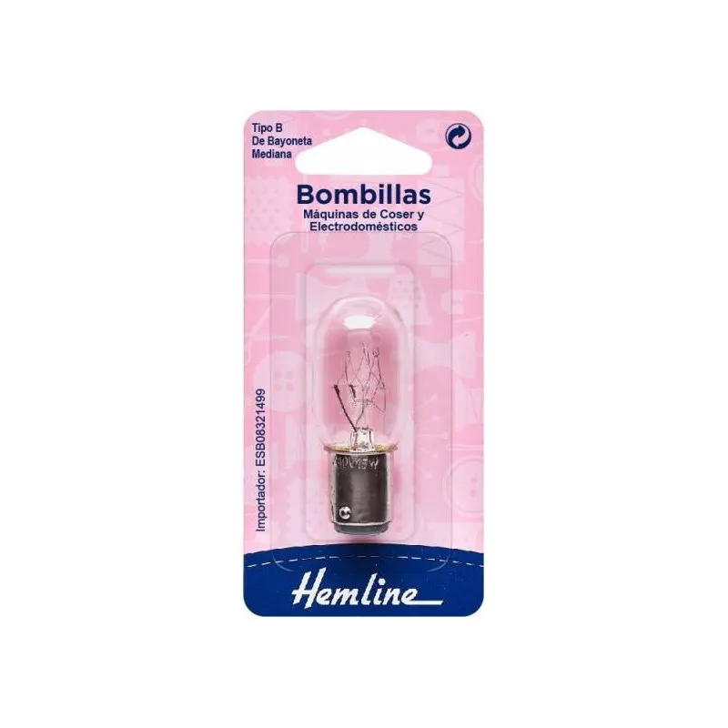 Bombilla de Repuesto de Bayoneta para Máquinas de Coser, Hemline.