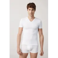Camiseta interior térmica cuello pico manga corta  M Blanco