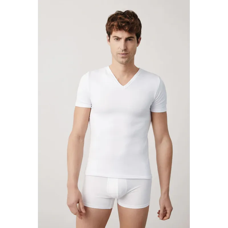 Camiseta interior térmica cuello pico manga corta  M Blanco