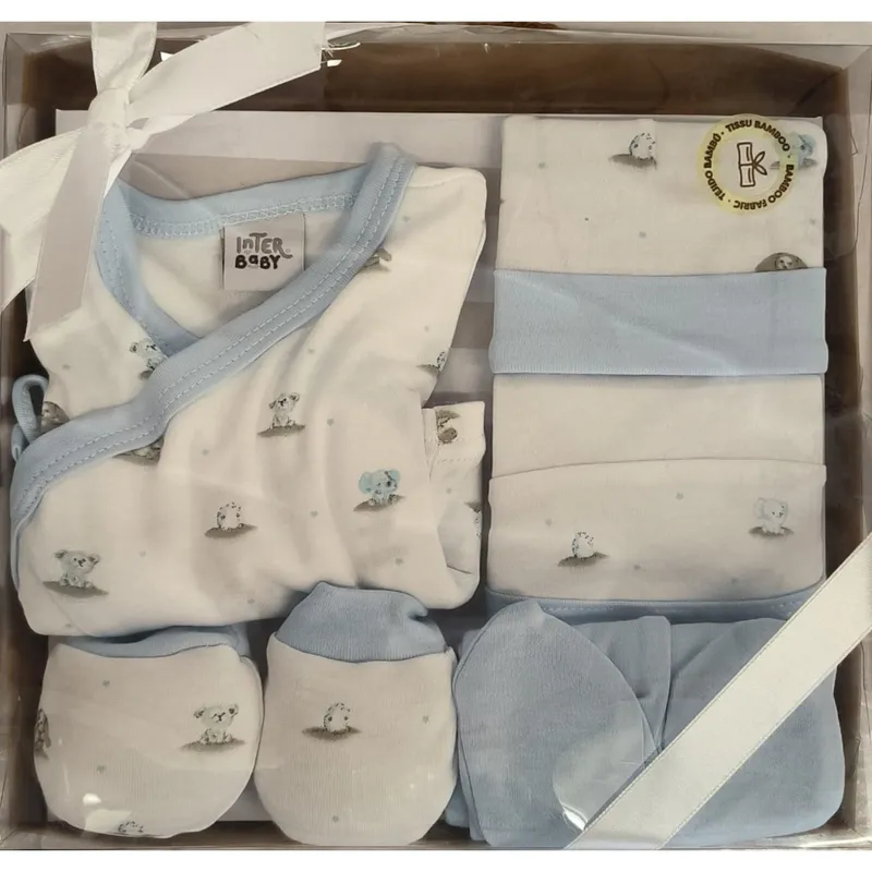 Set regalo 5 piezas para recién nacido. Interbaby mod. Osos 0/6m Azul