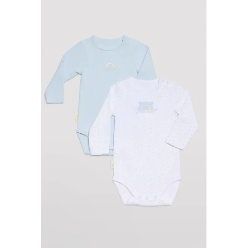Bodys bebé manga larga azul y blanco. Pack de 2. Ysabel Mora. 9 m Blanco/Celeste