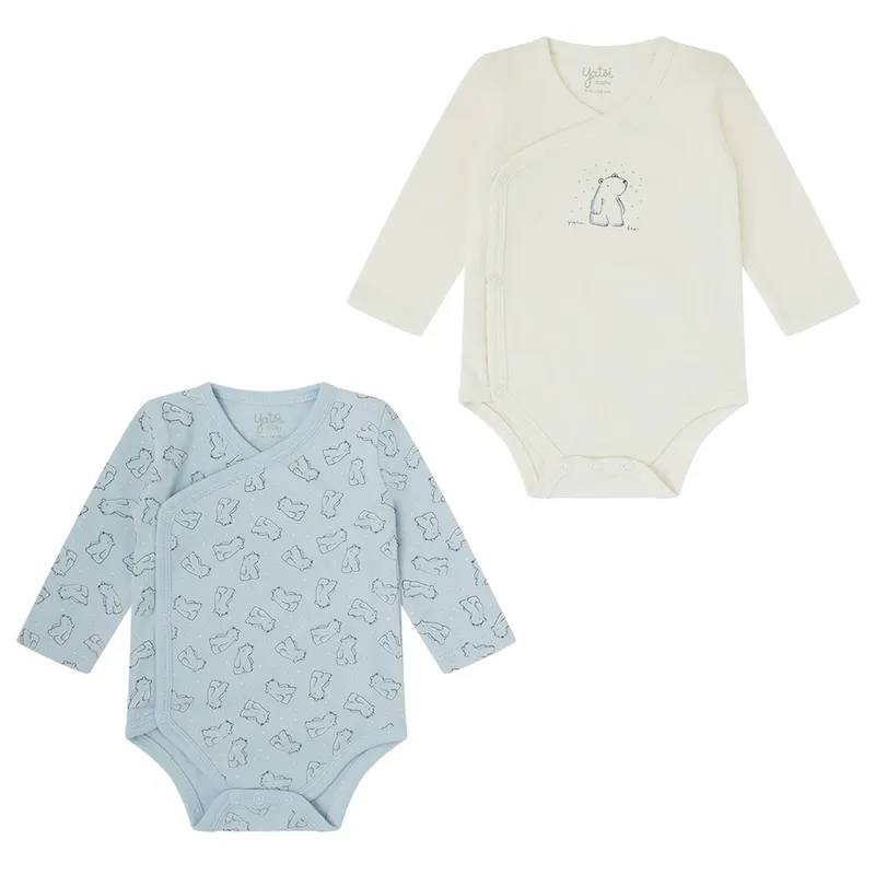Bodys Bebe algodón abiertos Yatsi. Pack de 2 3 m Blanco/Celeste