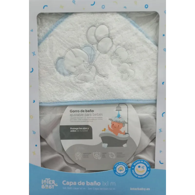 Capa de baño Interbaby Elefante y Oso Blanco/Celeste