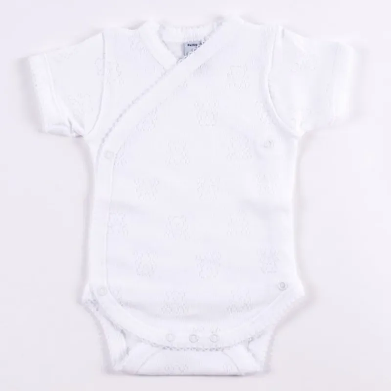 Body bebe verano manga corta cruzado calado ositos Babidu 1 m Blanco