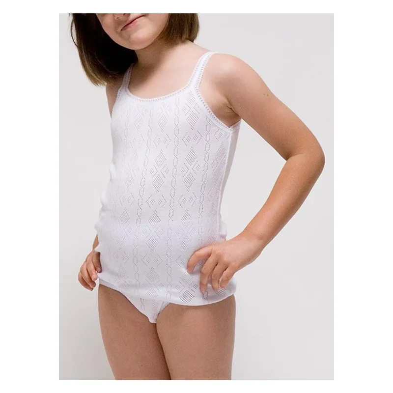 Camiseta calada tirante fino niña algodón 10 Blanco